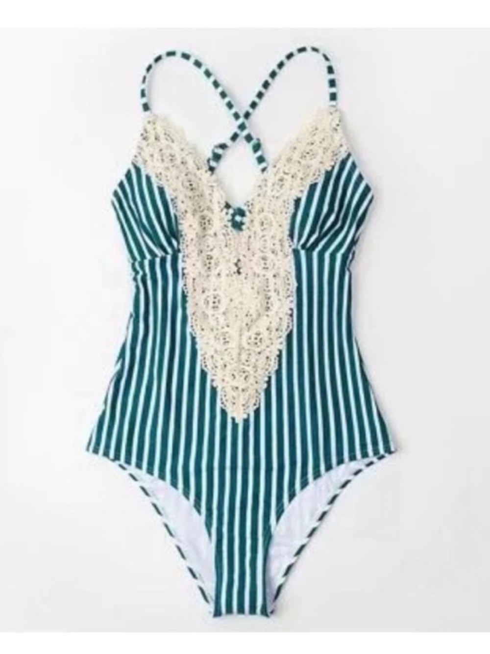 CUPSHE Vintage Lace Stripe Striped One Piece Swimsuit Bathing Suit NWT Sz M